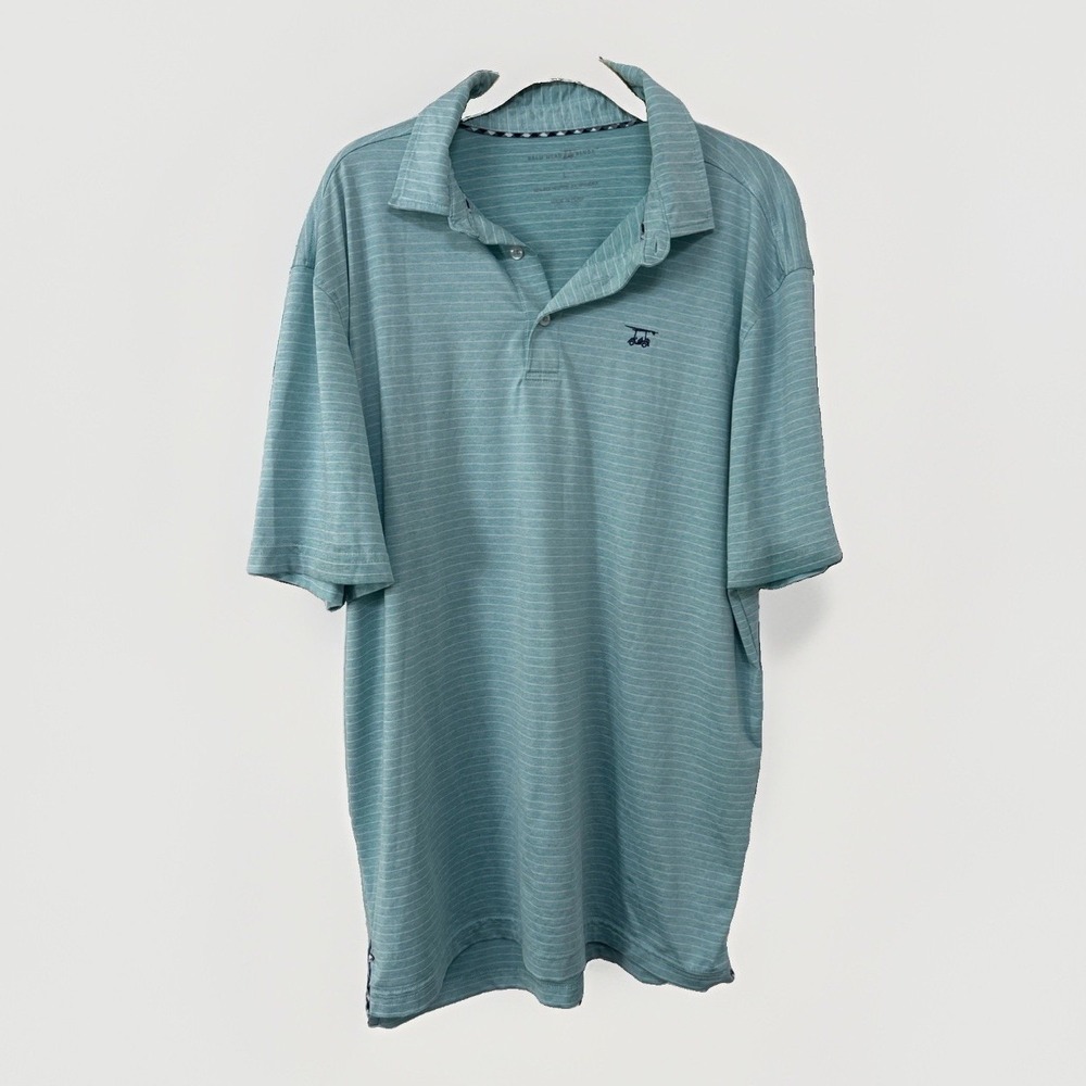 Bald Head Blues Mens Albatross Golf Polo Shirt Sz L Heathered Aqua White Stripe